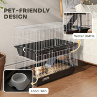 HKM-1932221 2-Tier Small Animal Cage for Rabbits, Ferrets, Chinchillas with Ramp and Accessories - Black