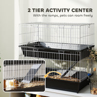 HKM-1932221 2-Tier Small Animal Cage for Rabbits, Ferrets, Chinchillas with Ramp and Accessories - Black