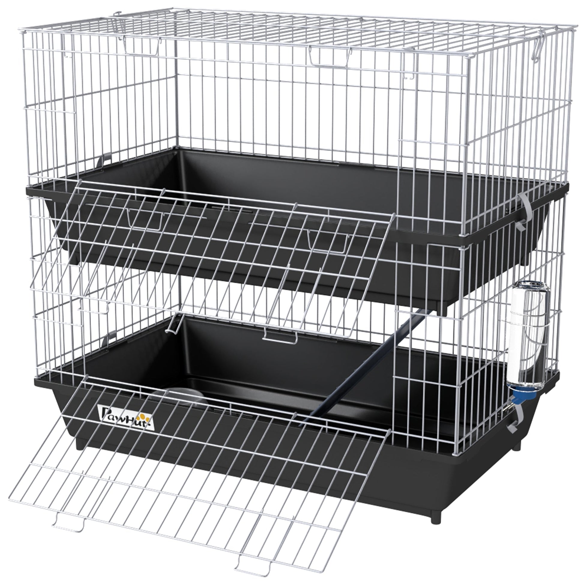 HKM-1932221 2-Tier Small Animal Cage for Rabbits, Ferrets, Chinchillas with Ramp and Accessories - Black