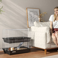HKM-1932221 2-Tier Small Animal Cage for Rabbits, Ferrets, Chinchillas with Ramp and Accessories - Black