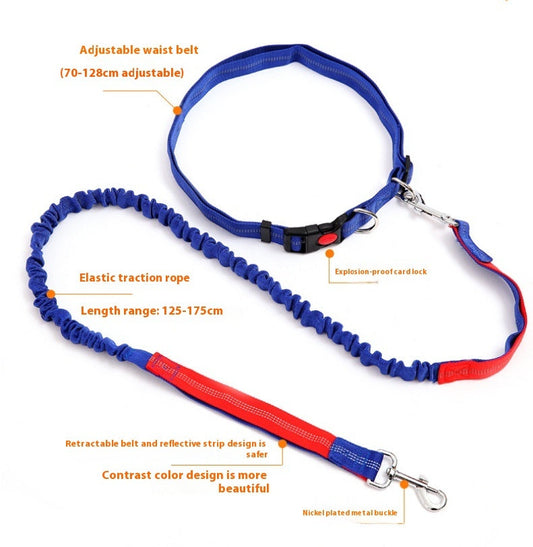 HKM-1932349 Adjustable Reflective Dog Running Belt with Elastic Leash for Small to Medium Dogs, Comfortable Nylon Traction Rope for Hands-Free Walking and Hiking