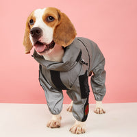 HKM-1932733 Reflective Waterproof Four-Legged Raincoat for Large Dogs - PU Coated Fabric, Casual Style