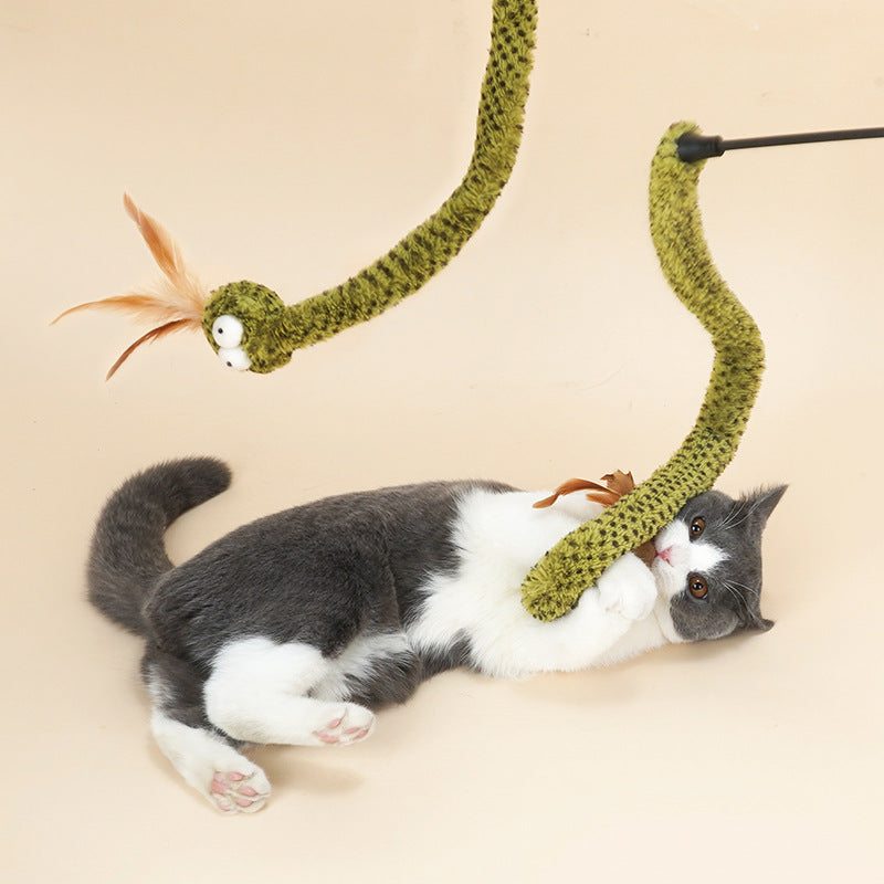 HKM-1933373 Funny Snake Cat Stick Toy - Spiral Rubber Play Wand for Cats, 140cm Length