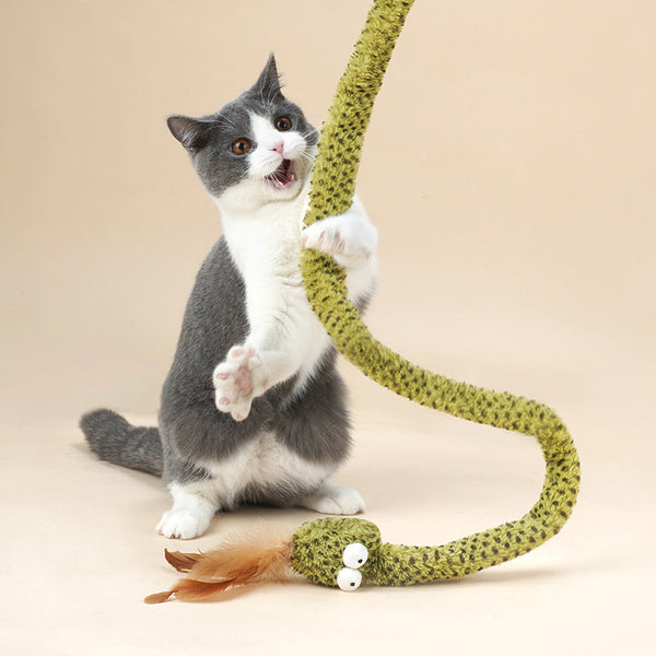 HKM-1933373 Funny Snake Cat Stick Toy - Spiral Rubber Play Wand for Cats, 140cm Length