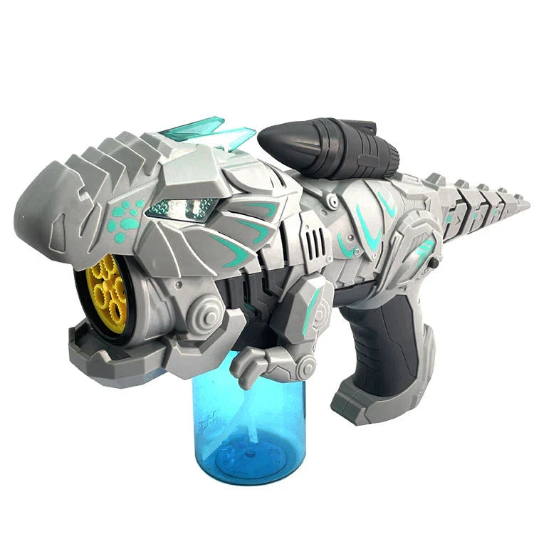 HKM-193363 Mecha Dinosaur Bubble Maker with Light and Music for Kids, Fun Outdoor Soap Bubble Toy