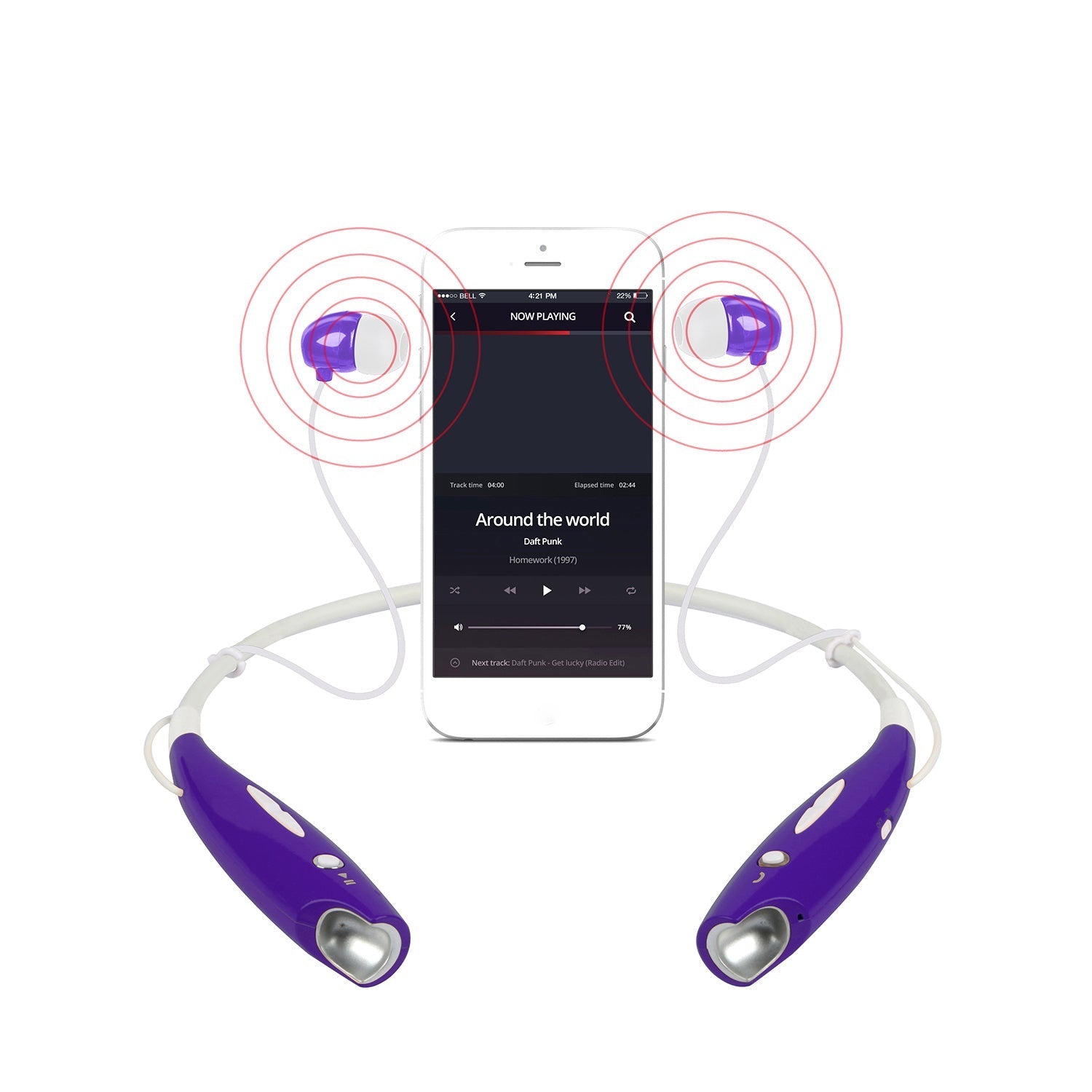 HKM-193427 Wireless Stereo Neckband Headphones with Built-in Mic, IPX4 Waterproof Earbuds, and Long Battery Life