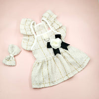 HKM-1934909 Woven Ruffle Sleeve Outfit with Bow Tie and Corsage for Pets