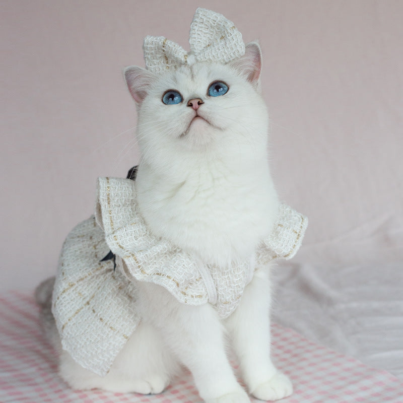 HKM-1934909 Woven Ruffle Sleeve Outfit with Bow Tie and Corsage for Pets