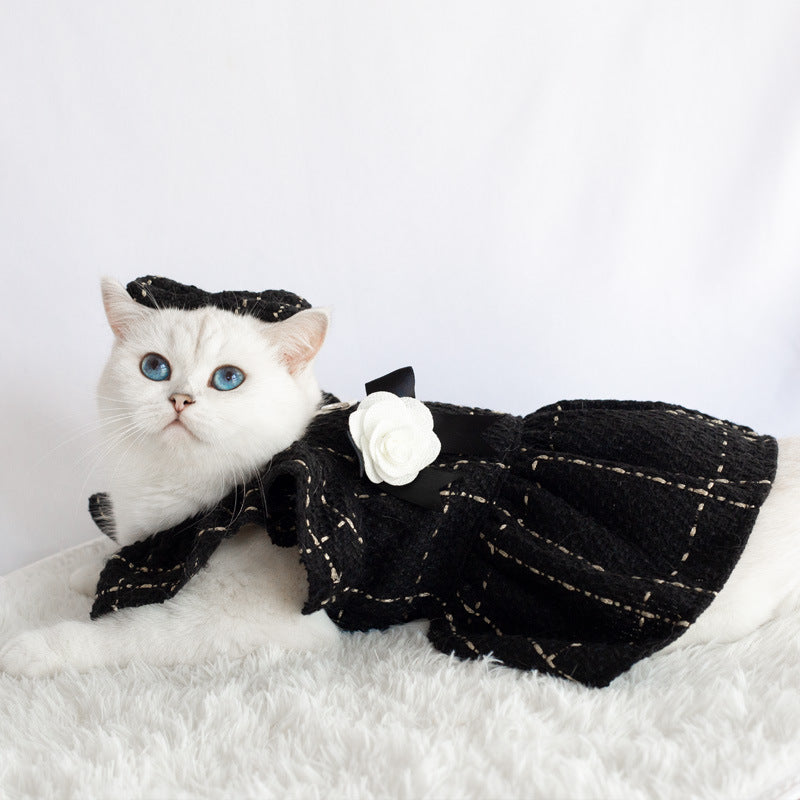 HKM-1934909 Woven Ruffle Sleeve Outfit with Bow Tie and Corsage for Pets