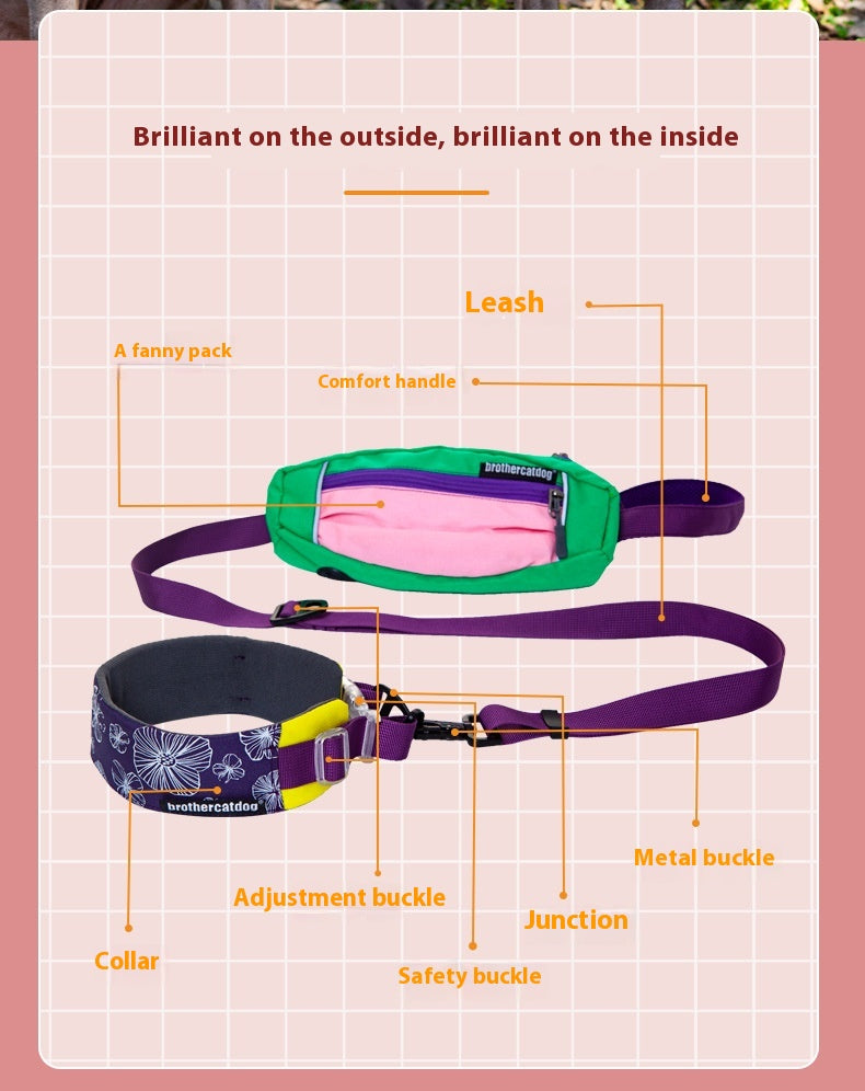 HKM-1936317 Adjustable Floral Pet Collar and Lead Rope Set - Wine Red, Barbie Pink, Grape Purple