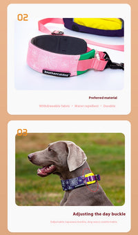 HKM-1936317 Adjustable Floral Pet Collar and Lead Rope Set - Wine Red, Barbie Pink, Grape Purple