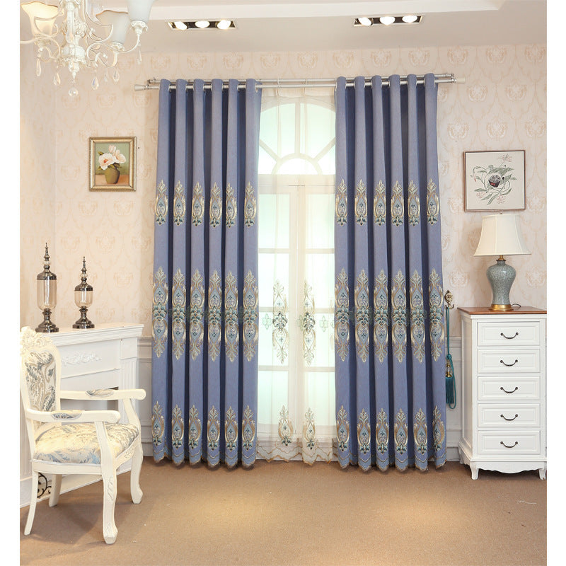 HKM-193811 Modern Slub Cotton Embroidery Curtain Fabric - High Shading in Yellow, Beige, Blue