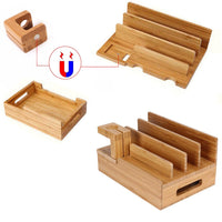 HKM-193811 Wooden Bamboo Charging Station for iPhone, iPad, Apple Watch, and Tablets