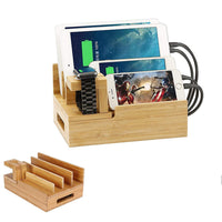 HKM-193811 Wooden Bamboo Charging Station for iPhone, iPad, Apple Watch, and Tablets