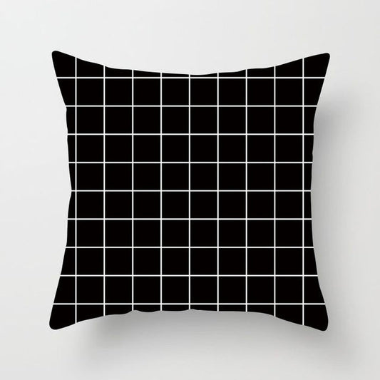 HKM-193939 Geometric Black and White Polyester Pillowcases with Plush Filling