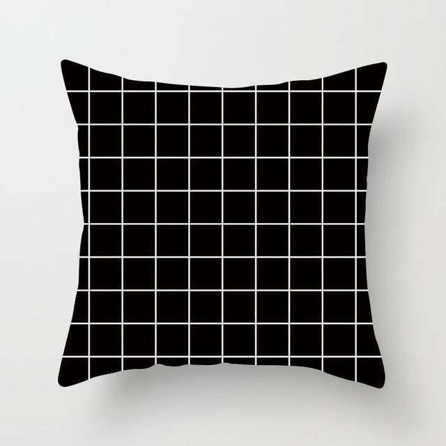 HKM-193939 Geometric Black and White Polyester Pillowcases with Plush Filling