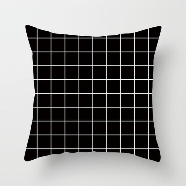 HKM-193939 Geometric Black and White Polyester Pillowcases with Plush Filling