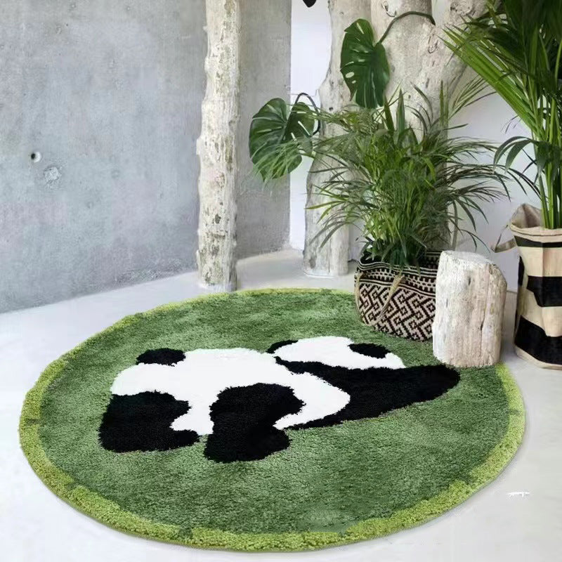 HKM-194003 Round Cartoon Floor Mat for Bedroom - Cute Animal & Dinosaur Designs, Machine Washable Polyester Fiber, Multiple Sizes Available