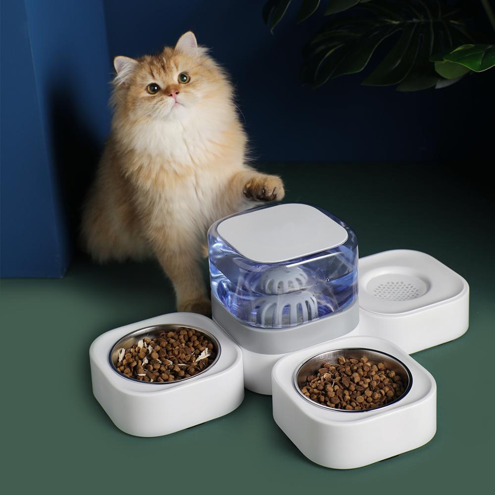 HKM-1940157 Automatic Cat Water Dispenser with Multiple Bowls, Non-Wet Mouth Design, Compact Size in Gray, Pink, Blue, and Green