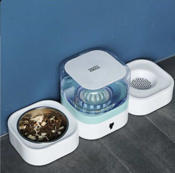 HKM-1940157 Automatic Cat Water Dispenser with Multiple Bowls, Non-Wet Mouth Design, Compact Size in Gray, Pink, Blue, and Green