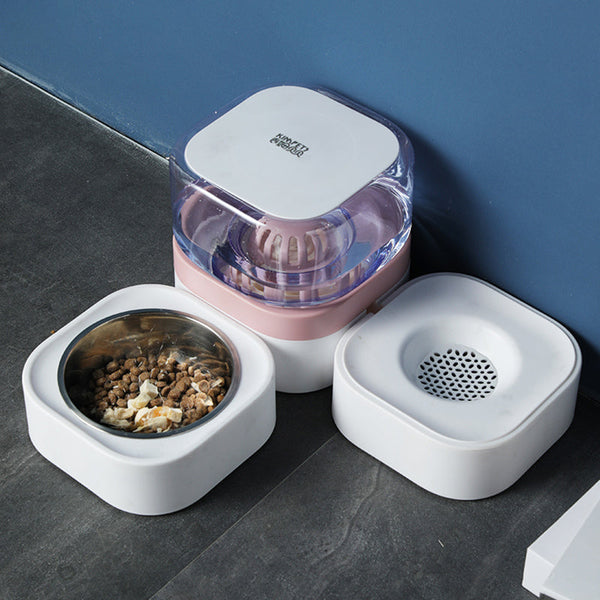 HKM-1940157 Automatic Cat Water Dispenser with Multiple Bowls, Non-Wet Mouth Design, Compact Size in Gray, Pink, Blue, and Green