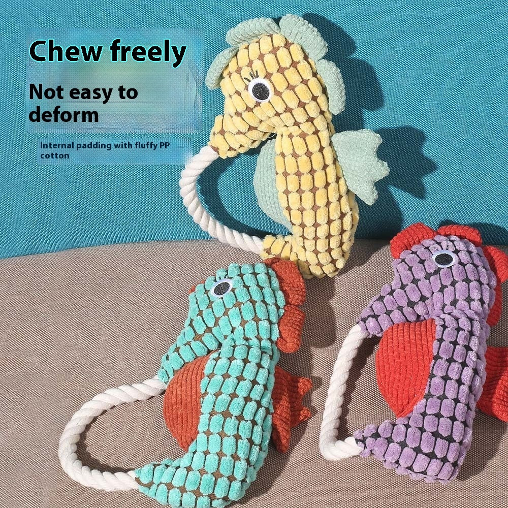 HKM-1943741 Pineapple Velvet Plush Seahorse Pet Toy - Long Lasting Molar Fabric Sound, Available in Yellow, Green, Purple