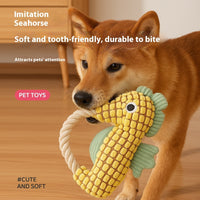 HKM-1943741 Pineapple Velvet Plush Seahorse Pet Toy - Long Lasting Molar Fabric Sound, Available in Yellow, Green, Purple