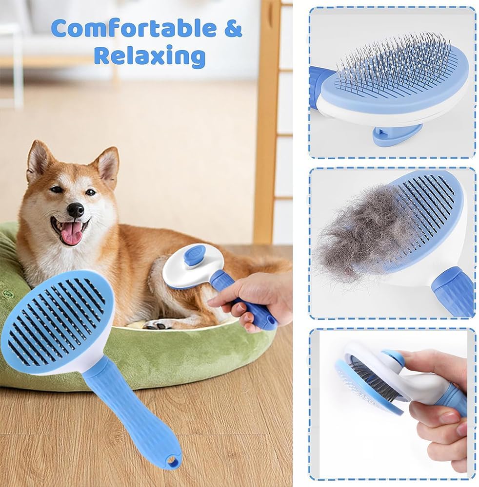 HKM-1945661 7-Piece Pet Grooming Set with Self-Cleaning Brush, Nail Clipper, Flea Comb, Bath Brush, and Toothbrush