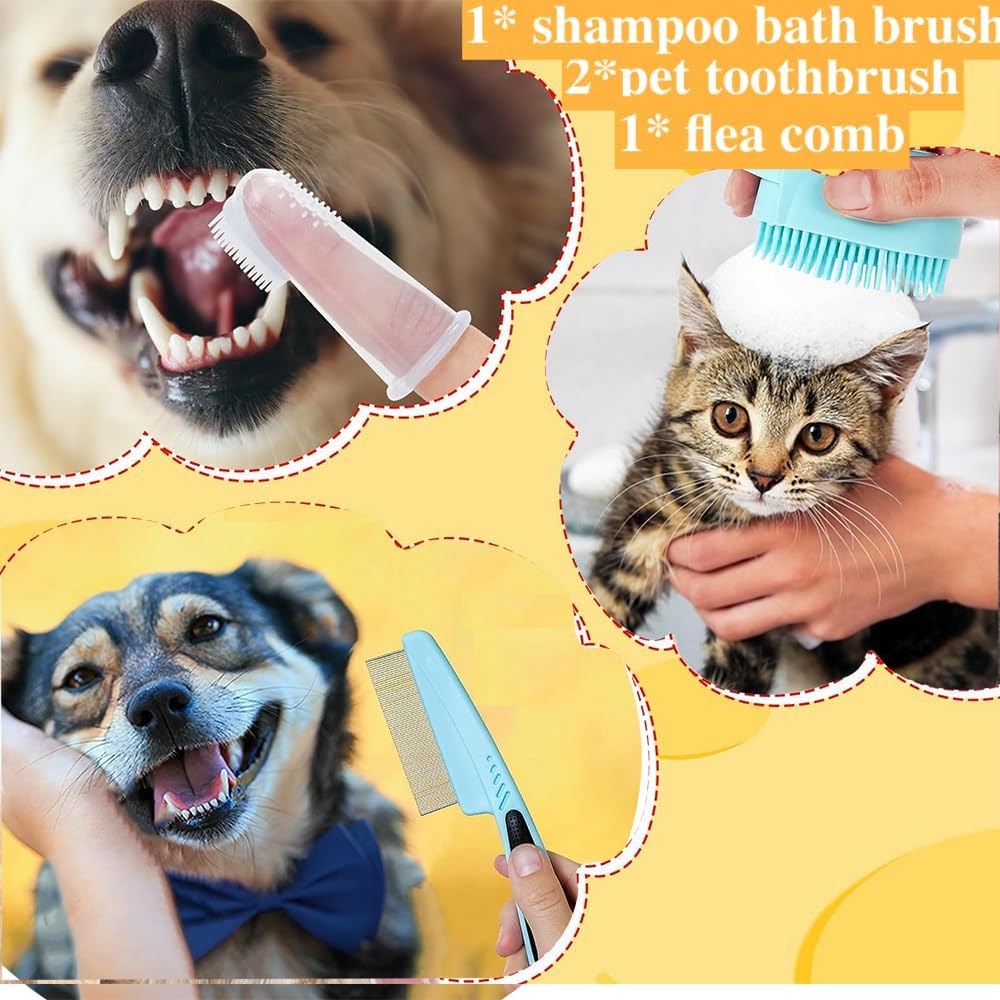 HKM-1945661 7-Piece Pet Grooming Set with Self-Cleaning Brush, Nail Clipper, Flea Comb, Bath Brush, and Toothbrush