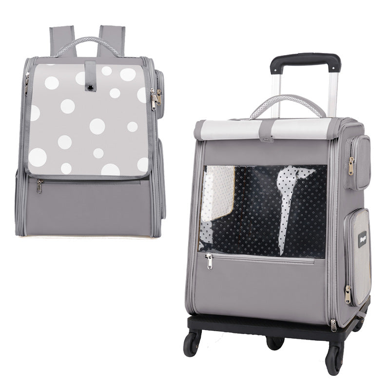 HKM-1946301 Portable Multifunctional Cat Luggage with Dots Pattern - Medium Canvas Pet Bag for Pets up to 7.5kg