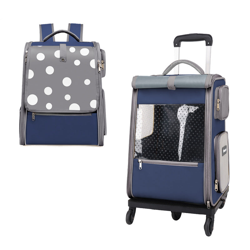 HKM-1946301 Portable Multifunctional Cat Luggage with Dots Pattern - Medium Canvas Pet Bag for Pets up to 7.5kg