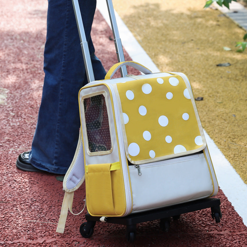 HKM-1946301 Portable Multifunctional Cat Luggage with Dots Pattern - Medium Canvas Pet Bag for Pets up to 7.5kg