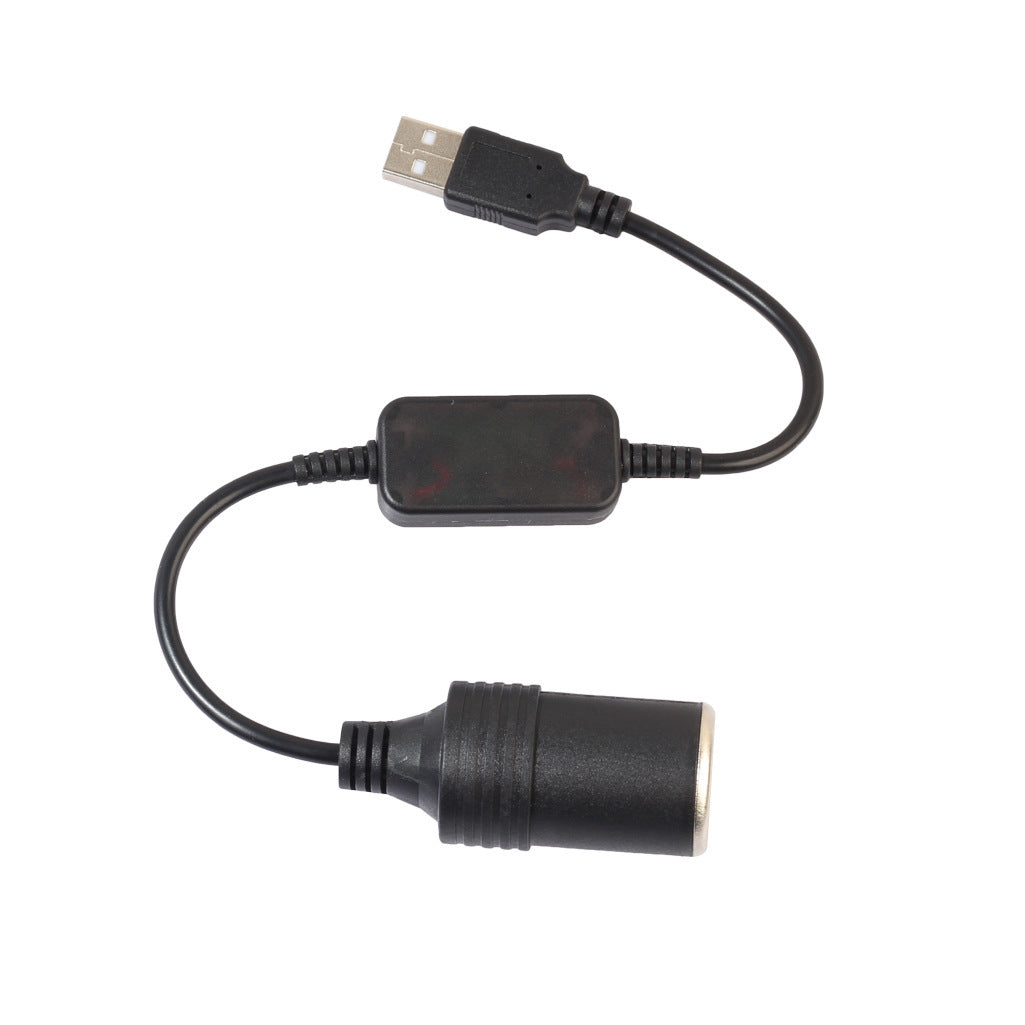 HKM-194643 Black USB to Cigarette Lighter Adapter Cable - Converts 5V USB to 12V Output for Car Accessories