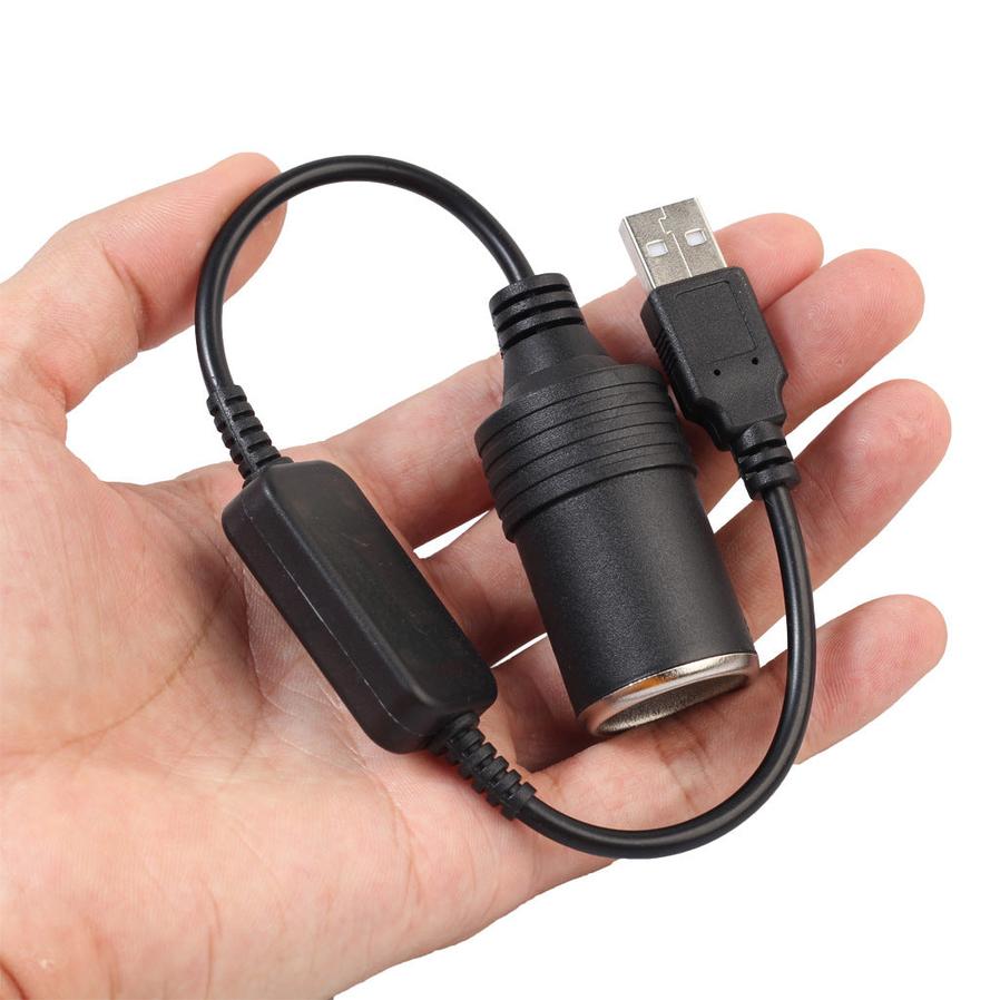 HKM-194643 Black USB to Cigarette Lighter Adapter Cable - Converts 5V USB to 12V Output for Car Accessories