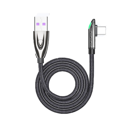 HKM-194643 Type-C Fast Data Cable - Elbow Connector, 0.5m, 1m, 2m Lengths, Black