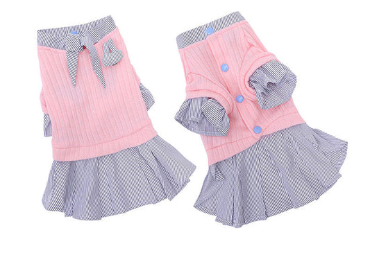 HKM-1948221 Trendy Knitted Striped Shirt Dress for Small Dogs in Yellow and Pink