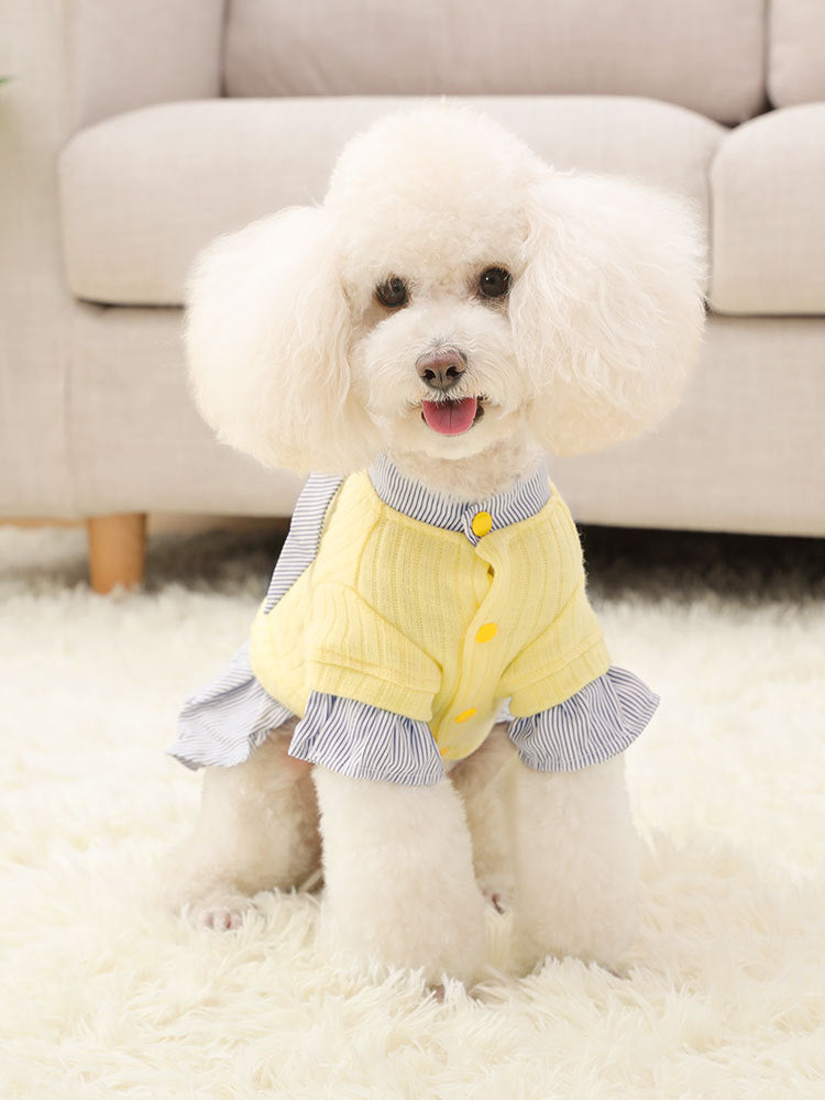 HKM-1948221 Trendy Knitted Striped Shirt Dress for Small Dogs in Yellow and Pink