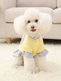 HKM-1948221 Trendy Knitted Striped Shirt Dress for Small Dogs in Yellow and Pink