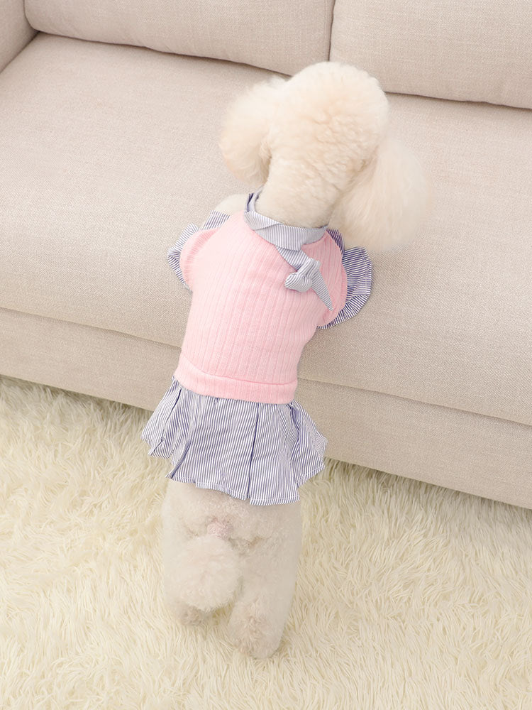 HKM-1948221 Trendy Knitted Striped Shirt Dress for Small Dogs in Yellow and Pink