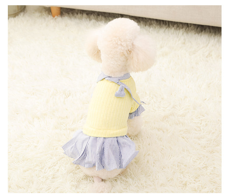 HKM-1948221 Trendy Knitted Striped Shirt Dress for Small Dogs in Yellow and Pink