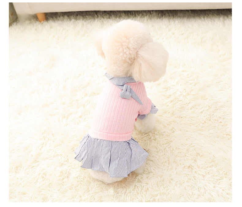 HKM-1948221 Trendy Knitted Striped Shirt Dress for Small Dogs in Yellow and Pink