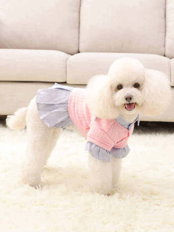 HKM-1948221 Trendy Knitted Striped Shirt Dress for Small Dogs in Yellow and Pink