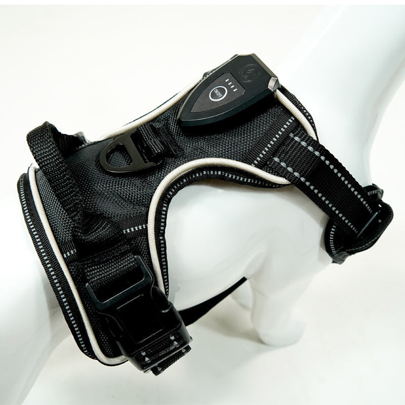 HKM-1949117 Adjustable Dog GPS LED Light Chest Strap with USB Charging - Available in Black, Red, Green (Sizes S/M/L/XL)