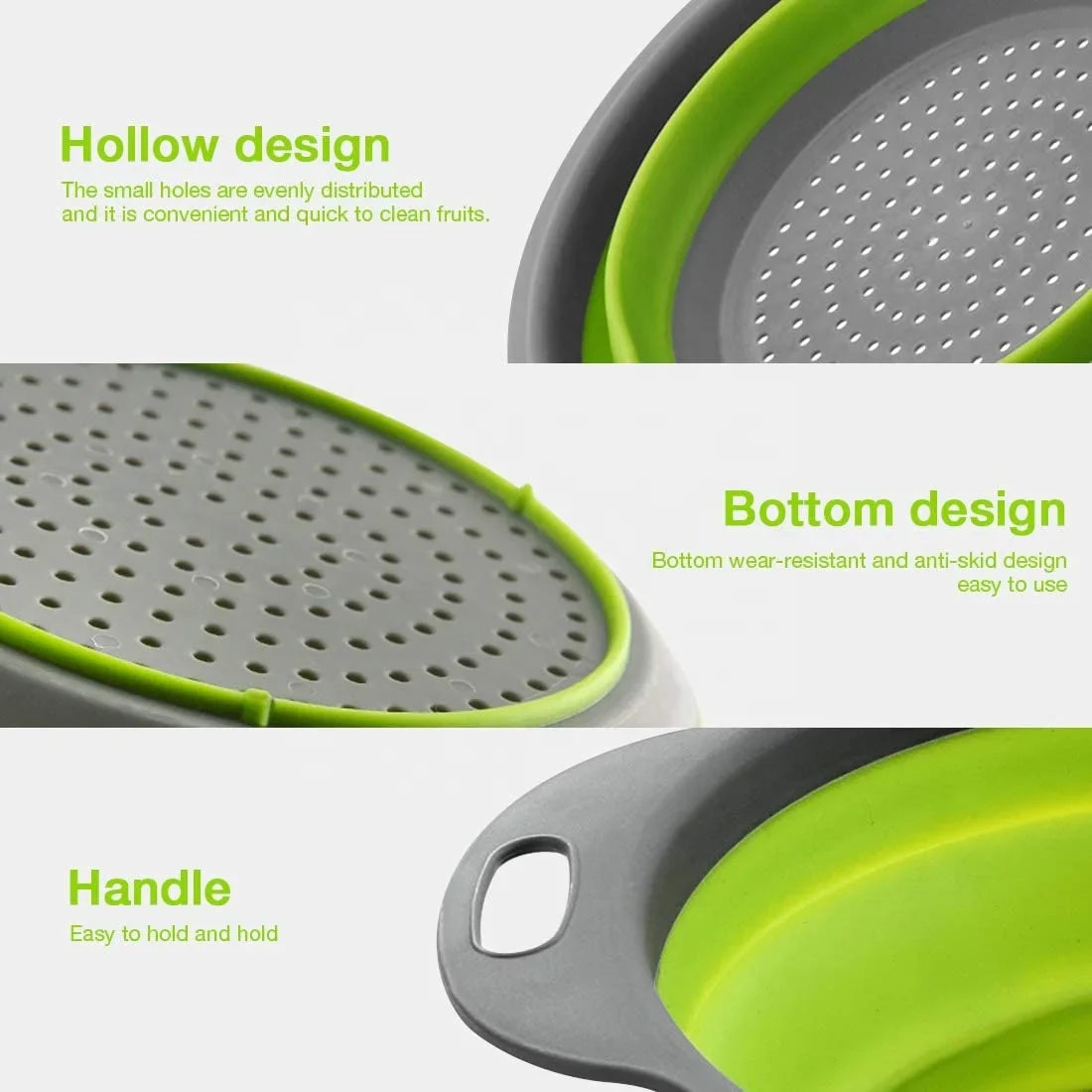HKM-194963 Collapsible Silicone Colander Set for Easy Draining of Pasta, Vegetables, and Fruits
