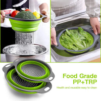 HKM-194963 Collapsible Silicone Colander Set for Easy Draining of Pasta, Vegetables, and Fruits
