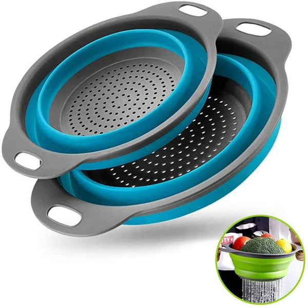 HKM-194963 Collapsible Silicone Colander Set for Easy Draining of Pasta, Vegetables, and Fruits
