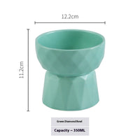 HKM-1950013 Ceramic High Foot Cat Bowl - Available in White, Pink, and Green Options