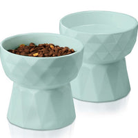 HKM-1950013 Ceramic High Foot Cat Bowl - Available in White, Pink, and Green Options