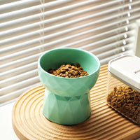 HKM-1950013 Ceramic High Foot Cat Bowl - Available in White, Pink, and Green Options
