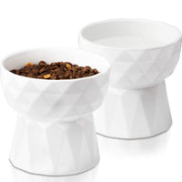 HKM-1950013 Ceramic High Foot Cat Bowl - Available in White, Pink, and Green Options